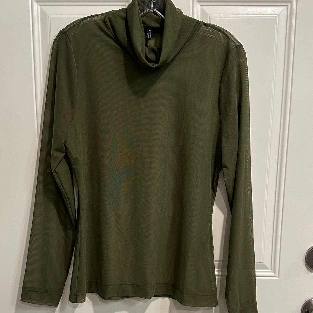 White House Black Market Olive Turtleneck Top